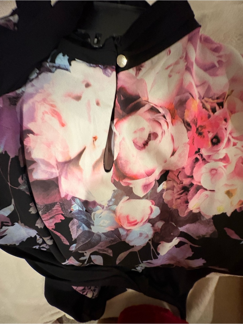 New York & Company Black Halter Top with tie bow with Pink and Blue Floral Print - Picture 5 of 7